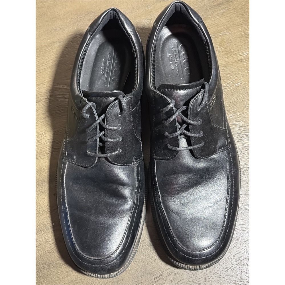 Ecco Mens 43 Black Leather Shock Point Lace Up Round Toe Dress Shoes US 9.5 EUC
